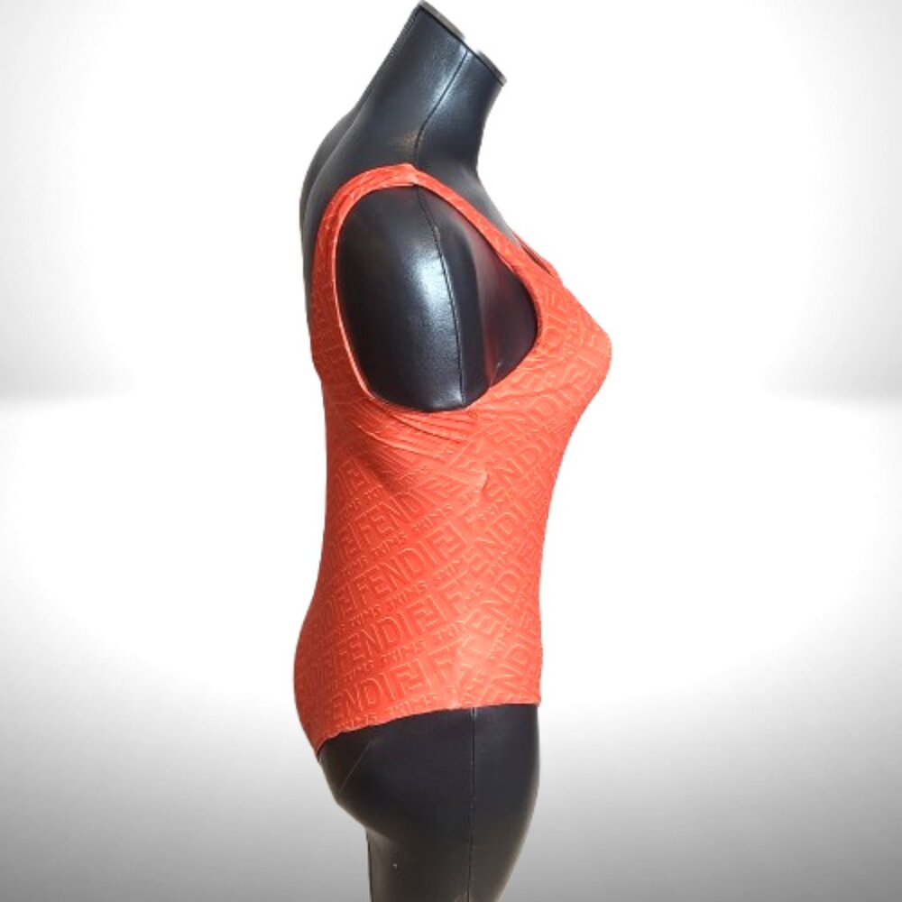 Fendi Roma Embossed Logo One-Piece Swimsuit Orange Large (L) - Picture 4 of 7